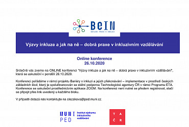 Online konference "Výzvy inkluze a jak na ně - dobrá praxe v inkluzivním vzdělávání pořádané IVIV